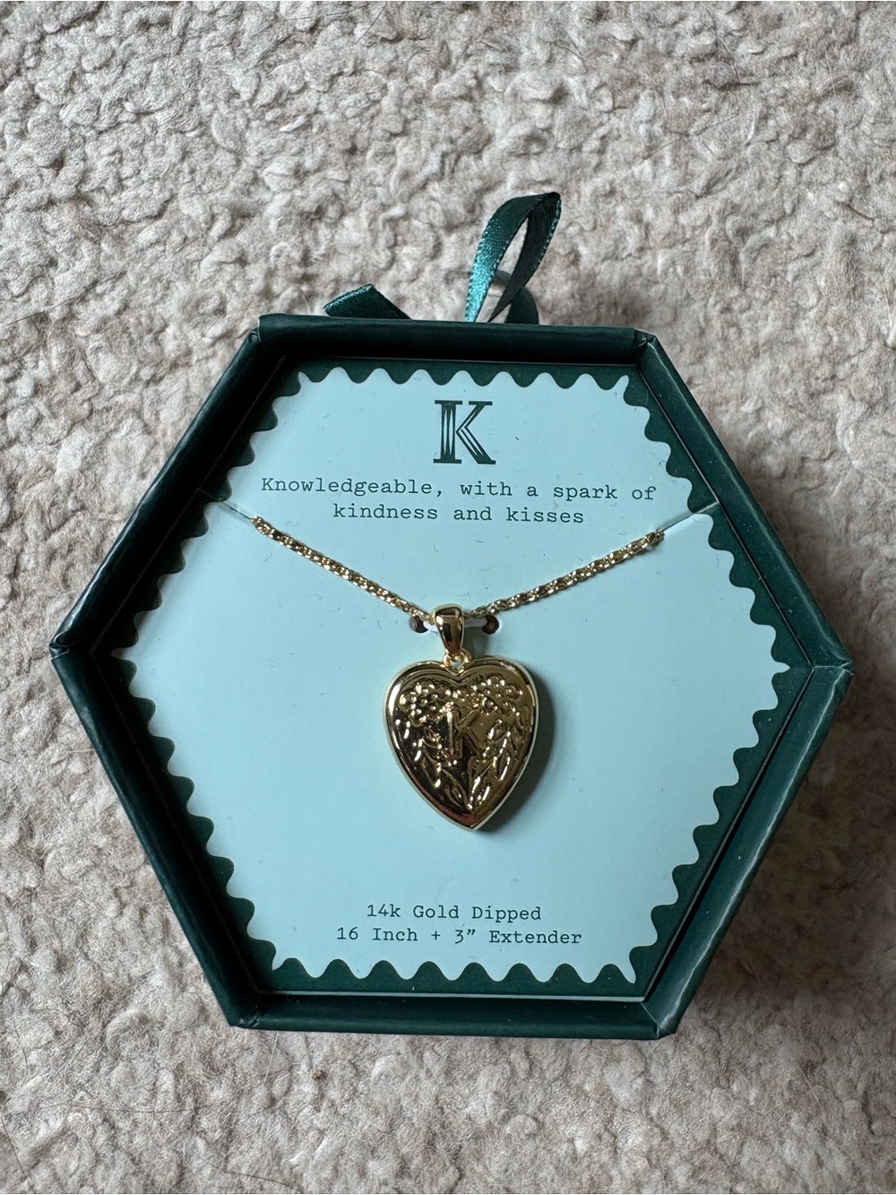 Initial “K” 14k Gold-Dipped Heart Locket Necklace - Gold - Picture 1 of 4